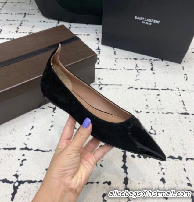 Buy Inexpensive Alaia Le Cœur Heart Ballet Flats in Suede and Patent Leather AL100803 Black 2024