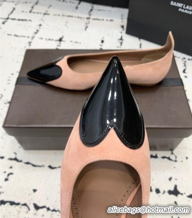 ​Buy Fashionable Alaia Le Cœur Heart Ballet Flats in Suede and Patent Leather AL100803 Nude Pink 2024