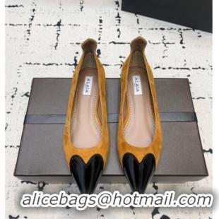 Best Product Alaia Le Cœur Heart Ballet Flats in Suede and Patent Leather AL100803 Yellow 2024