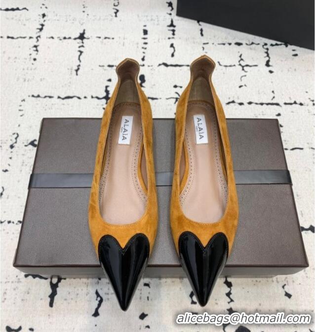 Best Product Alaia Le Cœur Heart Ballet Flats in Suede and Patent Leather AL100803 Yellow 2024
