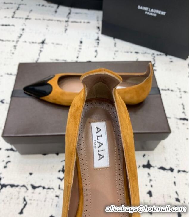 Best Product Alaia Le Cœur Heart Ballet Flats in Suede and Patent Leather AL100803 Yellow 2024