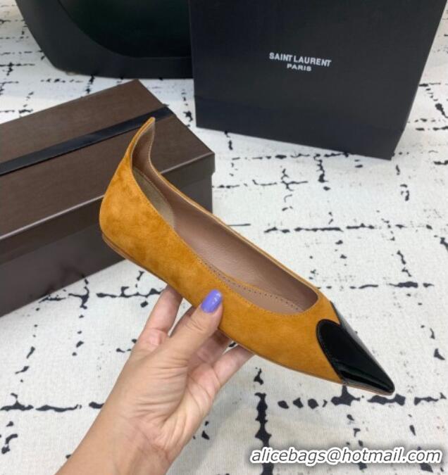 Best Product Alaia Le Cœur Heart Ballet Flats in Suede and Patent Leather AL100803 Yellow 2024