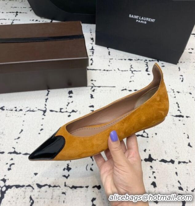 Best Product Alaia Le Cœur Heart Ballet Flats in Suede and Patent Leather AL100803 Yellow 2024