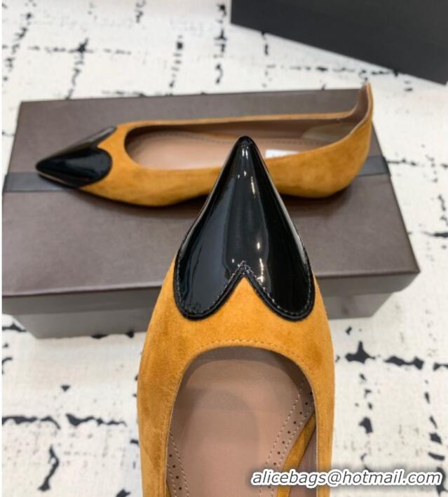 Best Product Alaia Le Cœur Heart Ballet Flats in Suede and Patent Leather AL100803 Yellow 2024