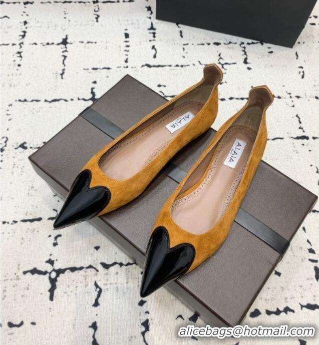 Best Product Alaia Le Cœur Heart Ballet Flats in Suede and Patent Leather AL100803 Yellow 2024