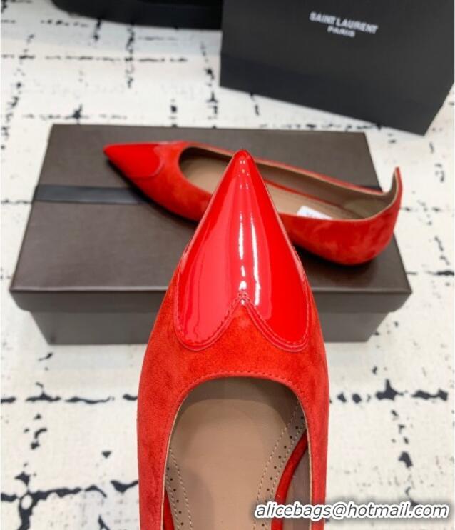 ​Top Design Alaia Le Cœur Heart Ballet Flats in Suede and Patent Leather AL100803 Red 2024