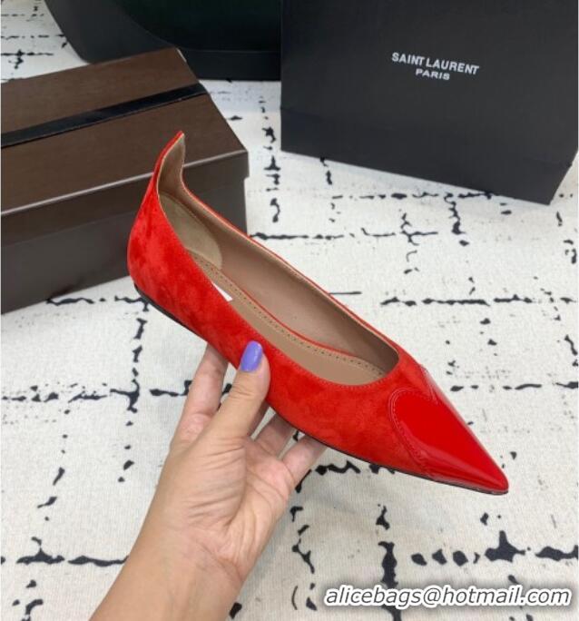 ​Top Design Alaia Le Cœur Heart Ballet Flats in Suede and Patent Leather AL100803 Red 2024