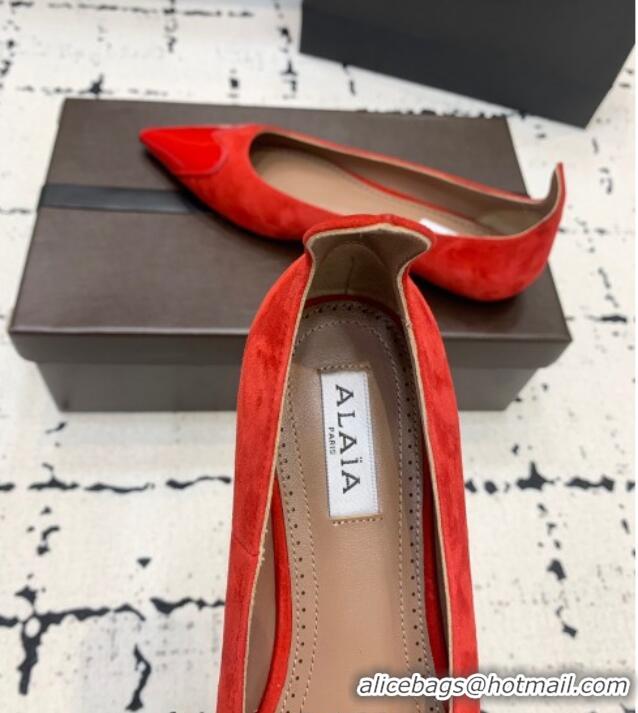 ​Top Design Alaia Le Cœur Heart Ballet Flats in Suede and Patent Leather AL100803 Red 2024