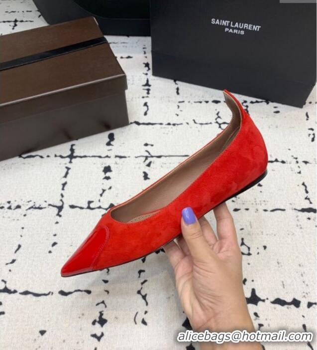 ​Top Design Alaia Le Cœur Heart Ballet Flats in Suede and Patent Leather AL100803 Red 2024