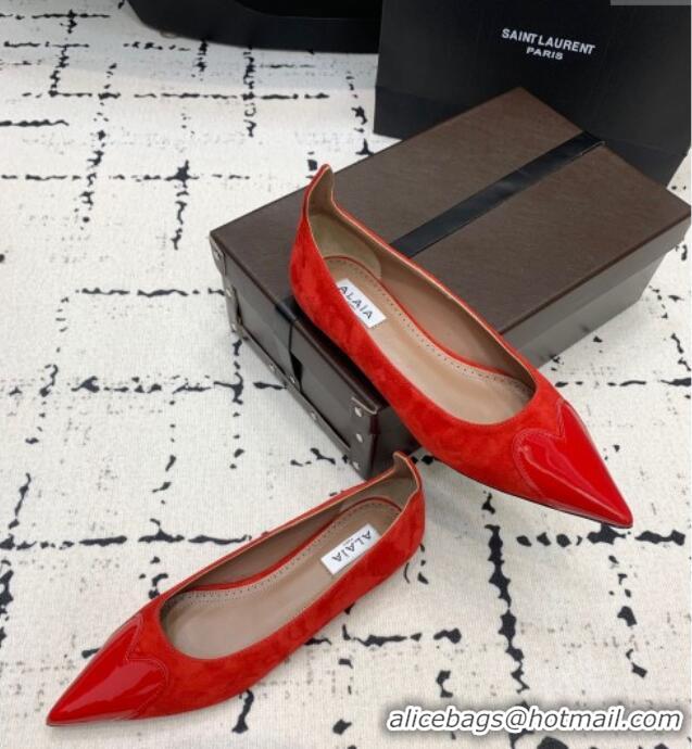 ​Top Design Alaia Le Cœur Heart Ballet Flats in Suede and Patent Leather AL100803 Red 2024
