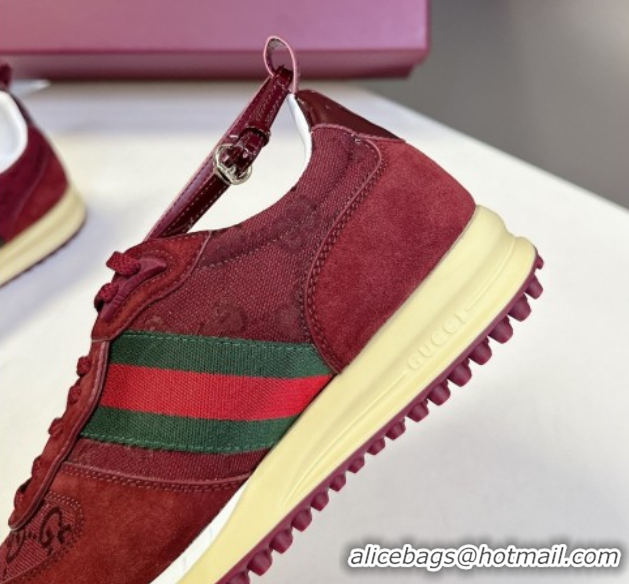 Shop Duplicate Gucci Women's Re-Motion Sneakers with Ankle Strap in GG Canvas and Suede Ancora Red 832918