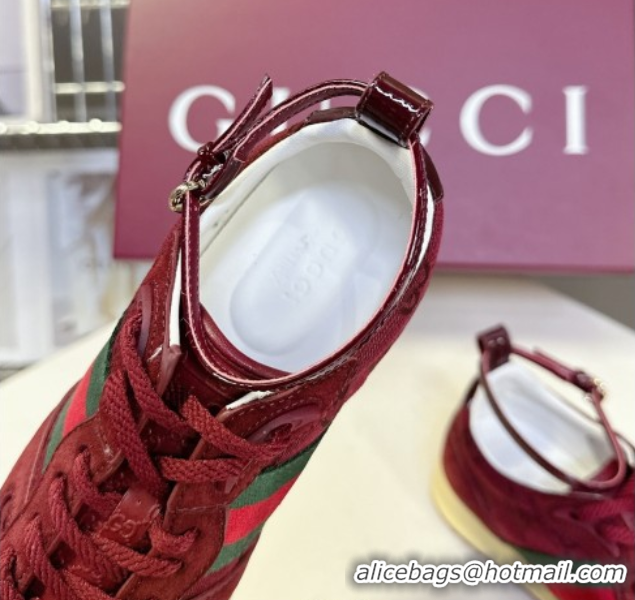 Shop Duplicate Gucci Women's Re-Motion Sneakers with Ankle Strap in GG Canvas and Suede Ancora Red 832918