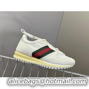 Good Quality Gucci Women's Re-Motion Sneakers with Ankle Strap in GG Canvas and Suede White 832918