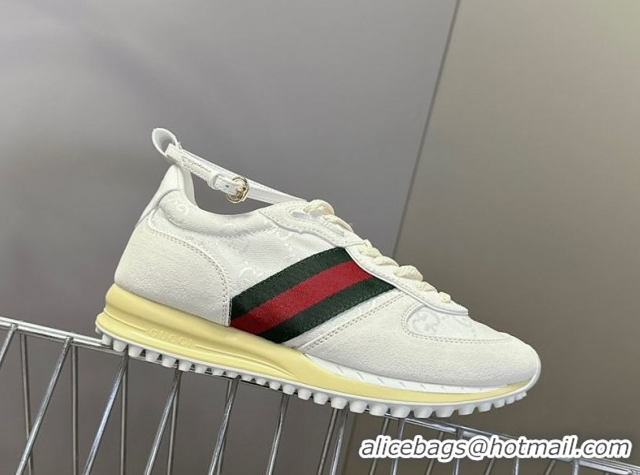 Good Quality Gucci Women's Re-Motion Sneakers with Ankle Strap in GG Canvas and Suede White 832918