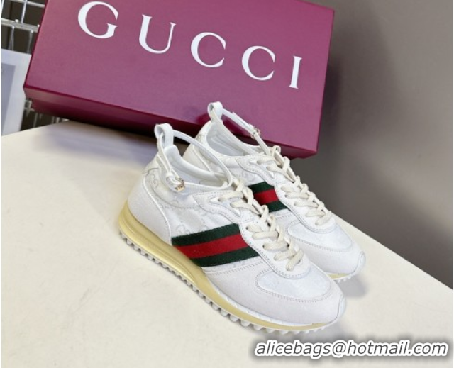 Good Quality Gucci Women's Re-Motion Sneakers with Ankle Strap in GG Canvas and Suede White 832918