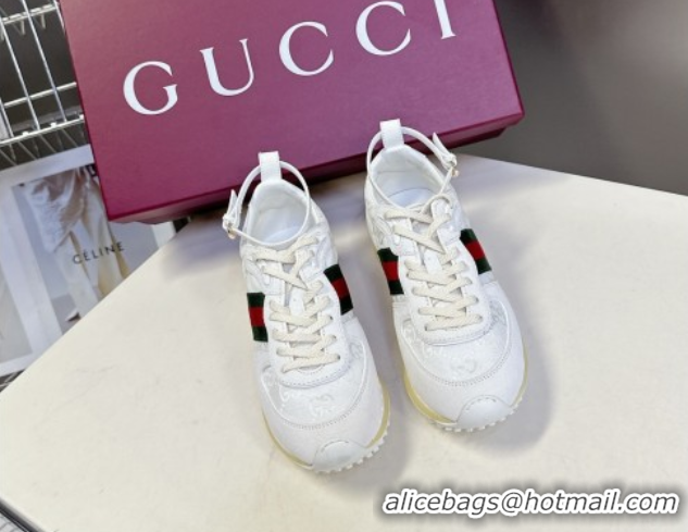Good Quality Gucci Women's Re-Motion Sneakers with Ankle Strap in GG Canvas and Suede White 832918