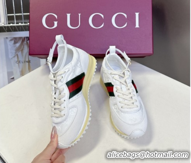 Good Quality Gucci Women's Re-Motion Sneakers with Ankle Strap in GG Canvas and Suede White 832918