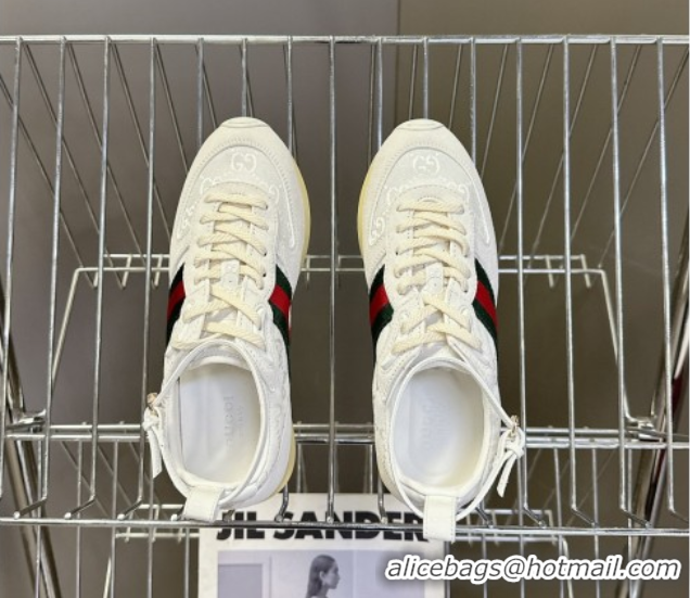 Good Quality Gucci Women's Re-Motion Sneakers with Ankle Strap in GG Canvas and Suede White 832918