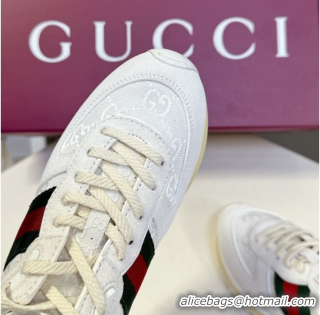 Good Quality Gucci Women's Re-Motion Sneakers with Ankle Strap in GG Canvas and Suede White 832918
