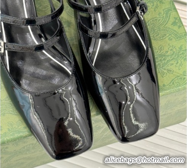 Grade Quality Gucci Patent Leather Slingback Pump 4.5cm With Strass GG Buckle Strap Black 0712012