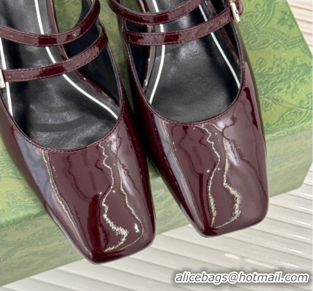 Best Grade Gucci Patent Leather Slingback Pump 4.5cm With Strass GG Buckle Strap Burgundy 0712013
