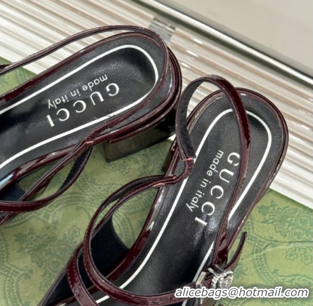 Best Grade Gucci Patent Leather Slingback Pump 4.5cm With Strass GG Buckle Strap Burgundy 0712013