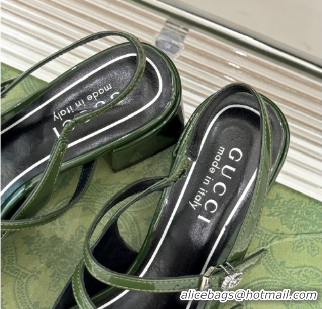 Low Price Gucci Patent Leather Slingback Pump 4.5cm With Strass GG Buckle Strap Green 0712014