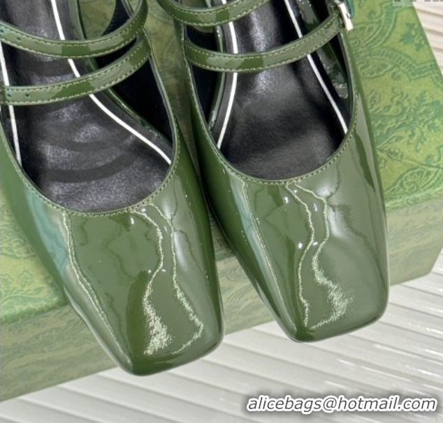 Low Price Gucci Patent Leather Slingback Pump 4.5cm With Strass GG Buckle Strap Green 0712014