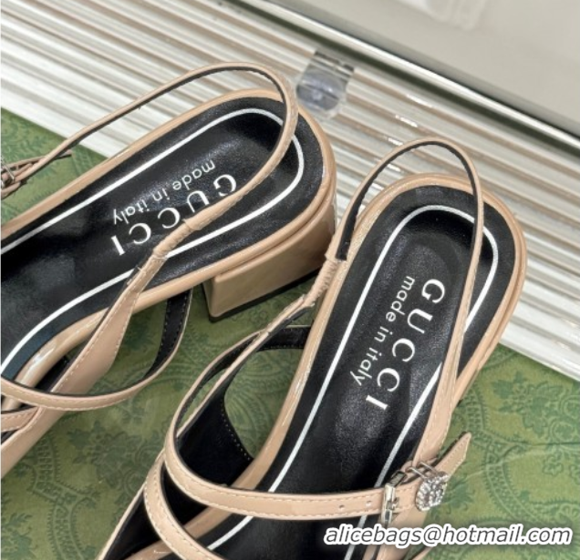 Top Grade Gucci Patent Leather Slingback Pump 4.5cm With Strass GG Buckle Strap Nude 0712015