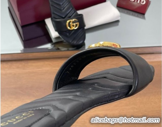 Luxury Gucci Leather Flat Slides Sandal with Double G Black 2025 832449