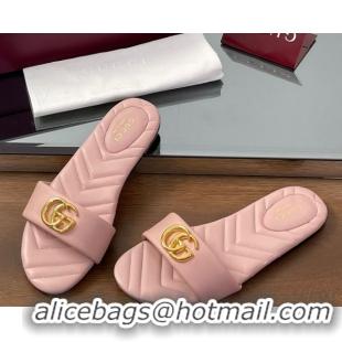Perfect Gucci Leather Flat Slides Sandal with Double G Light Pink 2025 832449