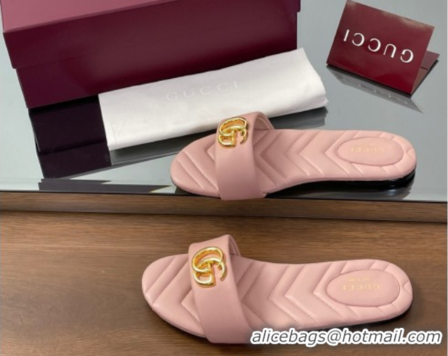 Perfect Gucci Leather Flat Slides Sandal with Double G Light Pink 2025 832449