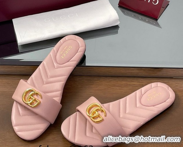Perfect Gucci Leather Flat Slides Sandal with Double G Light Pink 2025 832449