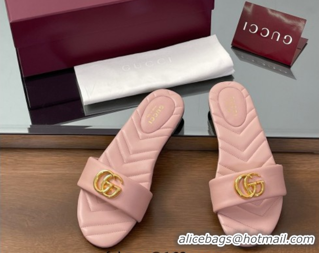 Perfect Gucci Leather Flat Slides Sandal with Double G Light Pink 2025 832449