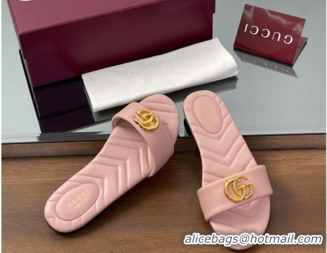 Perfect Gucci Leather Flat Slides Sandal with Double G Light Pink 2025 832449