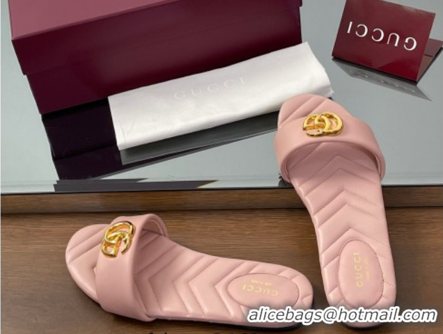 Perfect Gucci Leather Flat Slides Sandal with Double G Light Pink 2025 832449