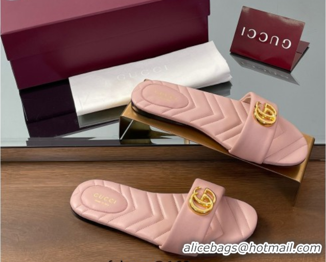 Perfect Gucci Leather Flat Slides Sandal with Double G Light Pink 2025 832449