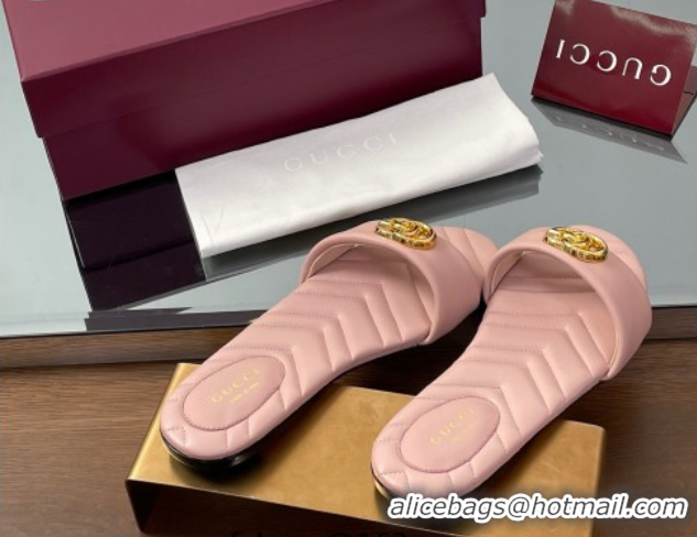 Perfect Gucci Leather Flat Slides Sandal with Double G Light Pink 2025 832449