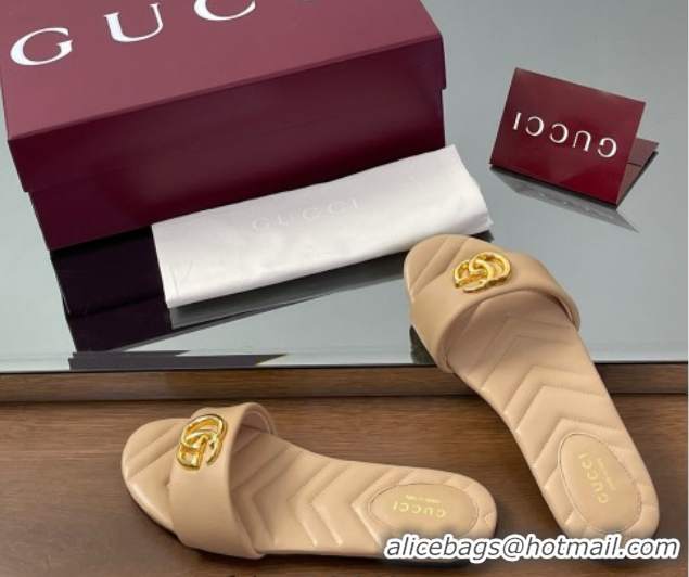 Best Grade Gucci Leather Flat Slides Sandal with Double G Beige 2025 832449