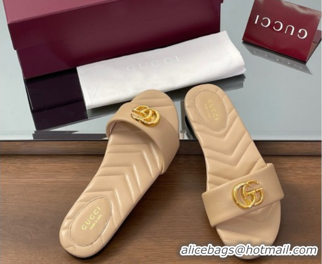 Best Grade Gucci Leather Flat Slides Sandal with Double G Beige 2025 832449