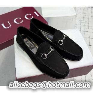 Shop Duplicate Gucci Gigi Loafers in Suede with Horsebit Black 832633