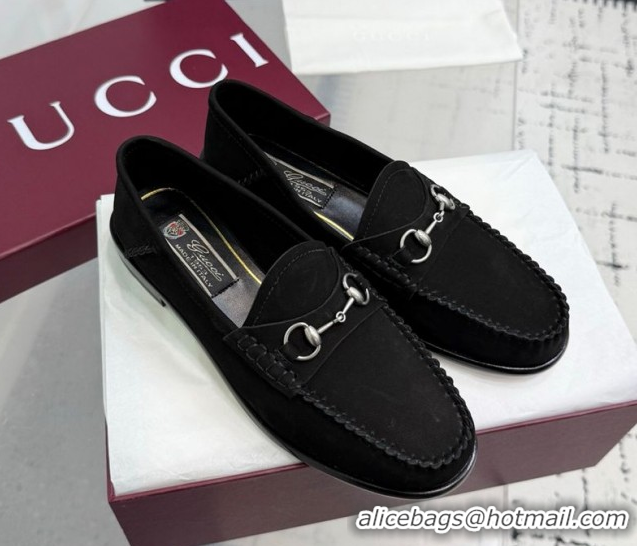 Shop Duplicate Gucci Gigi Loafers in Suede with Horsebit Black 832633