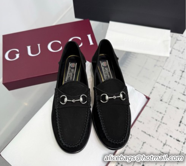 Shop Duplicate Gucci Gigi Loafers in Suede with Horsebit Black 832633
