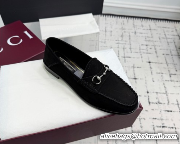 Shop Duplicate Gucci Gigi Loafers in Suede with Horsebit Black 832633