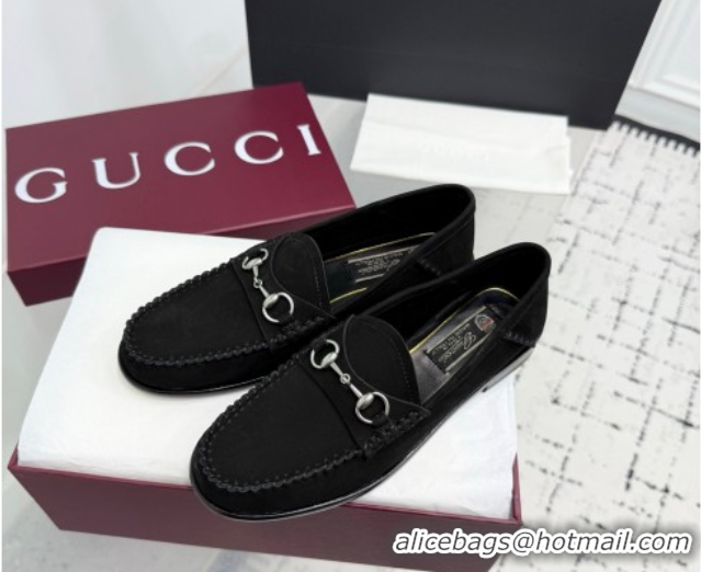 Shop Duplicate Gucci Gigi Loafers in Suede with Horsebit Black 832633