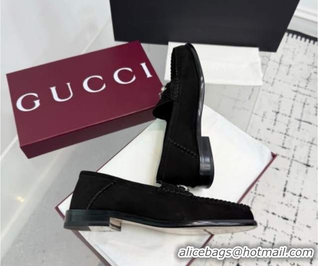 Shop Duplicate Gucci Gigi Loafers in Suede with Horsebit Black 832633