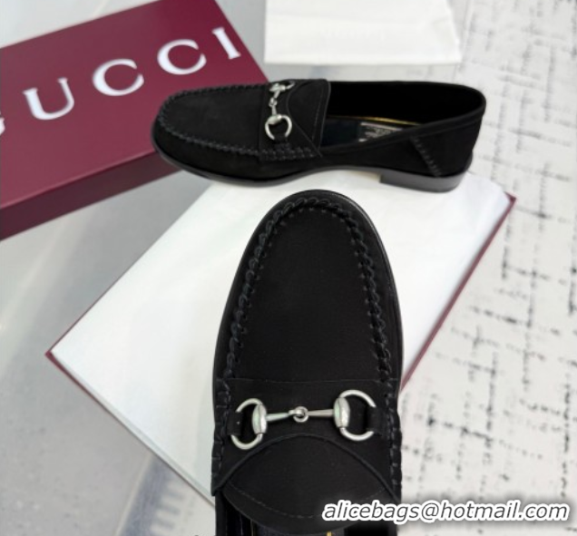 Shop Duplicate Gucci Gigi Loafers in Suede with Horsebit Black 832633
