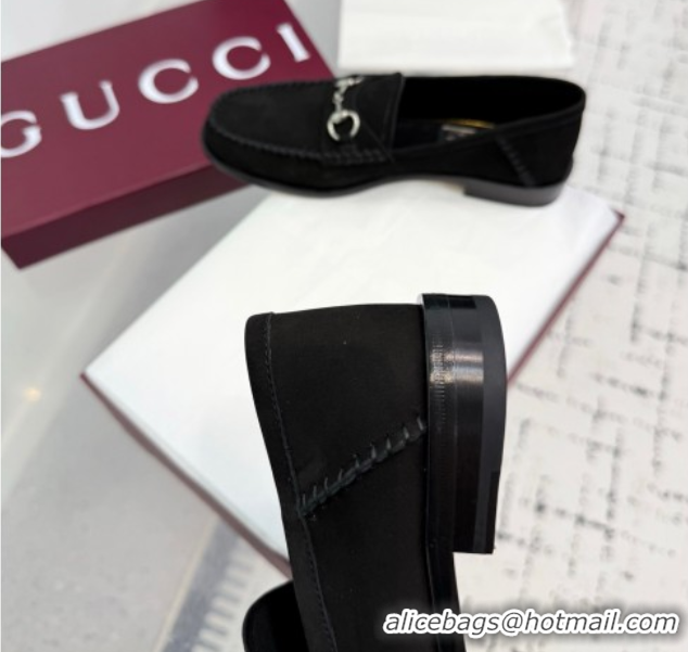 Shop Duplicate Gucci Gigi Loafers in Suede with Horsebit Black 832633