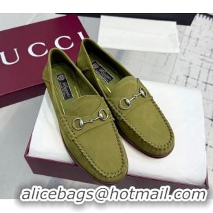 Buy Luxury Gucci Gigi Loafers in Suede with Horsebit Green 2025 832633
