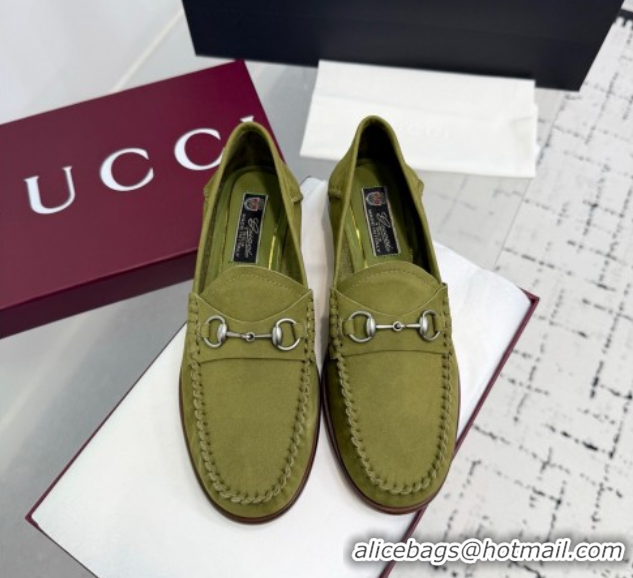 Buy Luxury Gucci Gigi Loafers in Suede with Horsebit Green 2025 832633